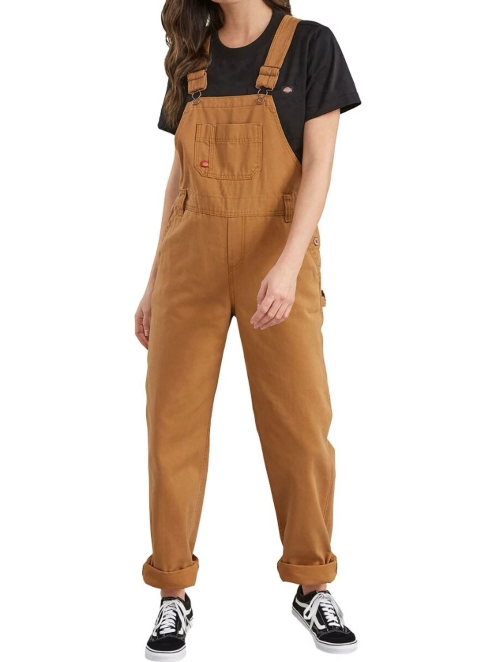Dickies Women's Bib Relaxed Straight Fit Overalls - XS - Rinsed Brown Duck